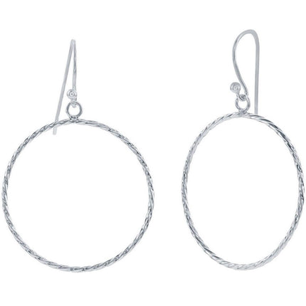 Classic Women's Earrings - Sterling Silver Twisted Rope Design Circle Shape | A-1605 ,