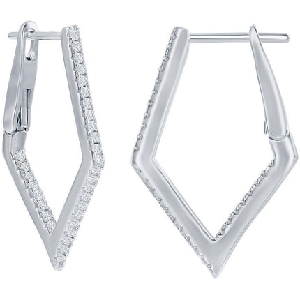 Classic Women's Earrings - Sterling Silver Ultra Thin 25mm CZ Diamond Hoop | D-7891 ,