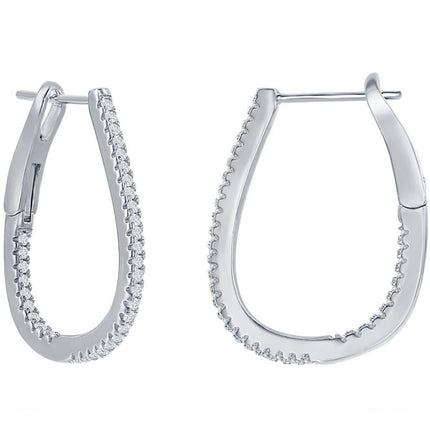 Classic Women's Earrings - Sterling Silver Ultra Thin 25mm CZ Pearshaped Hoop | D-7898 ,