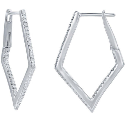 Classic Women's Earrings - Sterling Silver Ultra Thin 30mm CZ Diamond Hoop | D-7892 ,