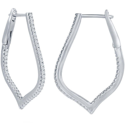 Classic Women's Earrings - Sterling Silver Ultra Thin 30mm CZ Marquise Hoop | D-7885 ,