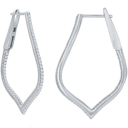 Classic Women's Earrings - Sterling Silver Ultra Thin 35mm CZ Marquise Hoop | D-7886 ,