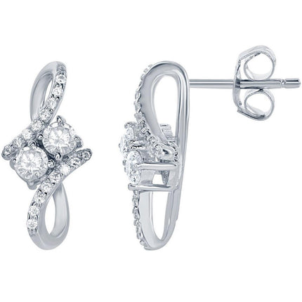 Classic Women's Earrings - Sterling Silver Us2gether CZ Post Back Closure | D-6106 ,