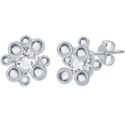 Classic Women's Earrings - White CZ Stone Multi Bead Stud Post Back Closure | D-7773 ,