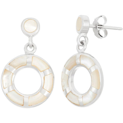 Classic Women's Earrings - White MOP Open Circle Shape French Wire Closure | D-5874 ,