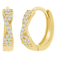 Classic Women's Earrings - YG Plated Sterling Silver Twisted CZ Hoop | D-8325-GP ,
