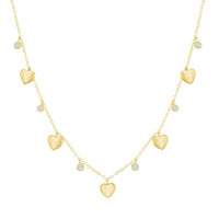 Classic Women's Necklace - Alternating Gold Plated Heart and Bezel-Set CZ | M-6803-GP ,