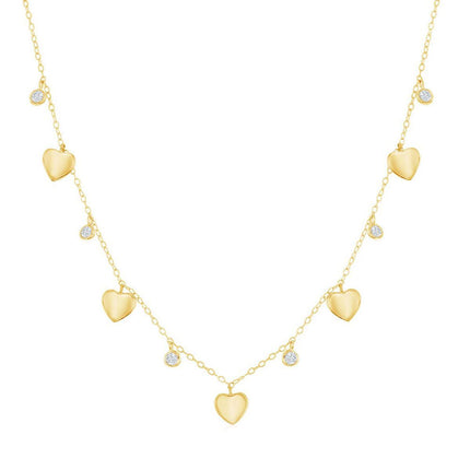 Classic Women's Necklace - Alternating Gold Plated Heart and Bezel-Set CZ | M-6803-GP ,