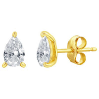 Classic Women's Necklace and Earrings Set - Gold Solitaire Pearshape CZ | SET-614 ,