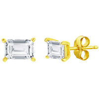 Classic Women's Necklace and Earrings Set - Gold Solitaire Rectangle CZ | SET-609 ,