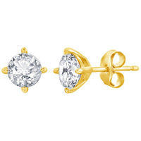 Classic Women's Necklace and Earrings Set - Gold Solitaire Round White CZ | SET-620 ,