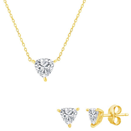 Classic Women's Necklace and Earrings Set - Gold Solitaire Trillion CZ | SET-616 ,
