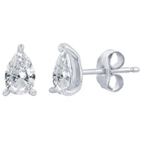 Classic Women's Necklace and Earrings Set - Silver Solitaire Pearshape CZ | SET-613 ,