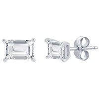 Classic Women's Necklace and Earrings Set - Silver Solitaire Rectangle CZ | SET-610 ,