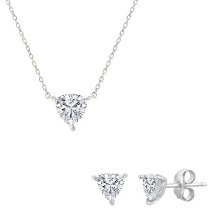 Classic Women's Necklace and Earrings Set - Silver Solitaire Trillion CZ | SET-615 ,