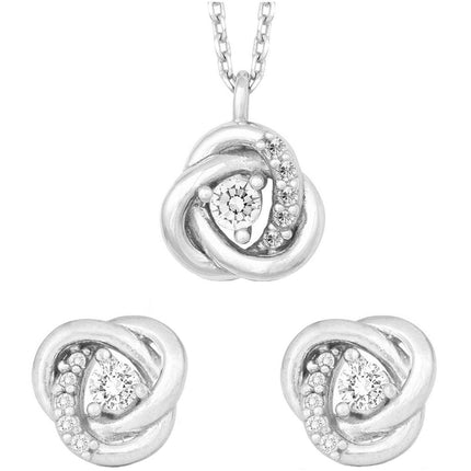 Classic Women's Necklace and Earrings Set - Sterling Silver CZ Stone Knot | HS-5212 ,