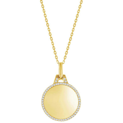 Classic Women's Necklace - Gold Plated Polished Circle with CZ Border | M-7038-GP ,