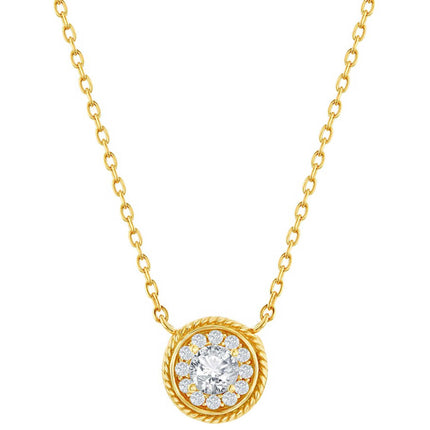 Classic Women's Necklace - Gold Plated Round White CZ Rope Design Border | M-7086-GP ,
