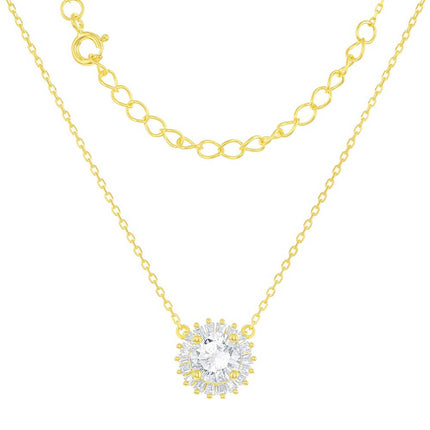 Classic Women's Necklace - Gold Plated Small Round White CZ Stone Centre | M-5337 ,