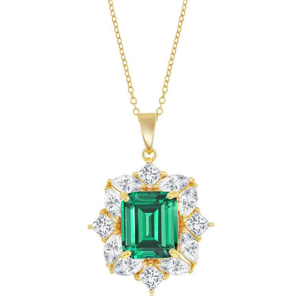 Classic Women's Necklace - Gold Plated Sterling Silver Asscher-Cut Emerald CZ | M-6971 ,