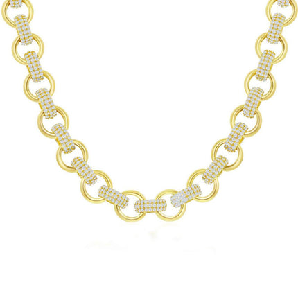Classic Women's Necklace - Gold Plated Sterling Silver Micro Pave CZ Linked |M-6827-GP ,