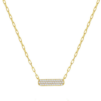 Classic Women's Necklace - Gold Plated Sterling Silver Small CZ Bar Design | M-6980-GP ,