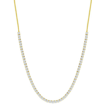 Classic Women's Necklace - Gold Sterling Silver 3mm CZ Tennis Adjustable | M-7019-GP ,