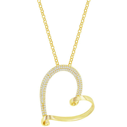 Classic Women's Necklace - Gold Sterling Silver Micro Pave Large Heart | M-6985-GP ,