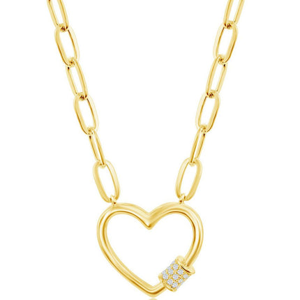 Classic Women's Necklace - GP Sterling Micro Pave CZ Heart Carabiner | M-6778-GP ,