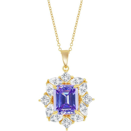Classic Women's Necklace - GP Sterling Silver Lavender Asscher-Cut and CZ's | M-6939 ,