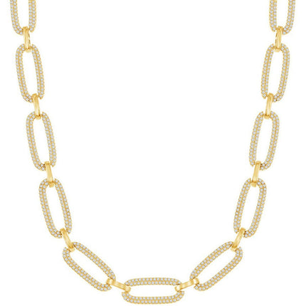 Classic Women's Necklace - GP Sterling Silver Micro Pave CZ Linked Oval | M-6783-GP ,