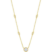 Classic Women's Necklace - GP Sterling Silver Round CZ Station | M-6886-GP ,