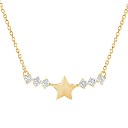 Classic Women's Necklace - GP Sterling Silver Star with CZ Side Bar | M-6887-GP ,