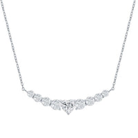 Classic Women's Necklace - Graduating Round CZ with Center Heart Curved Bar | M-7108 ,