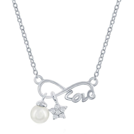 Classic Women's Necklace - Infinity Love with CZ Star and Round 4mm FWP | M-6869 ,