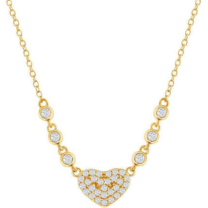 Classic Women's Necklace - Micro Pave CZ Heart with Bezel-Set CZ | M-5104-GP ,