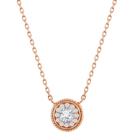 Classic Women's Necklace - Rose Gold Plated Round CZ Rope Design Border | M-7086-RG ,