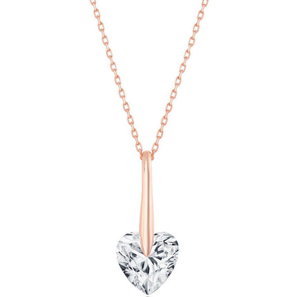 Classic Women's Necklace - Rose Gold Plated Sterling Silver 10mm Heart CZ | M-6779-RG ,