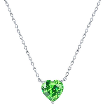 Classic Women's Necklace - Silver 8mm Peridot August Heart Perciosa Crystal | M-7129 ,