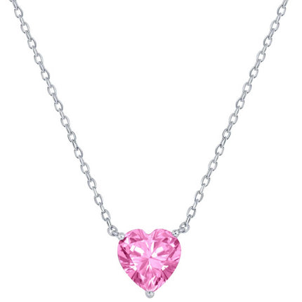 Classic Women's Necklace - Silver 8mm Rose October Heart Perciosa Crystal | M-7131 ,