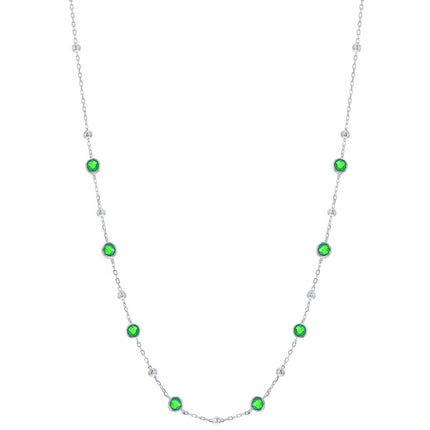 Classic Women's Necklace - Silver Bezel Set Emerald CZ and Bead Station | M-7074-16 ,