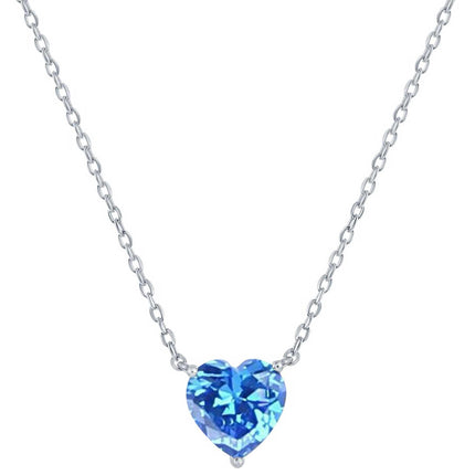Classic Women's Necklace - Silver Blue Topaz December Heart Perciosa Crystal | M-7133 ,
