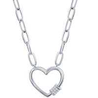 Classic Women's Necklace - Sterling Micro Pave CZ Heart Carabiner Paperclip | M-6778 ,