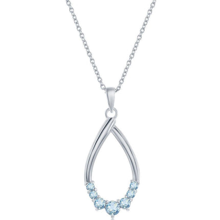 Classic Women's Necklace - Sterling Pear-shaped Sky Blue Topaz Gemstone | M-6950 ,