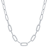 Classic Women's Necklace - Sterling Silver 5mm White CZ Paperclip Design | M-7000 ,