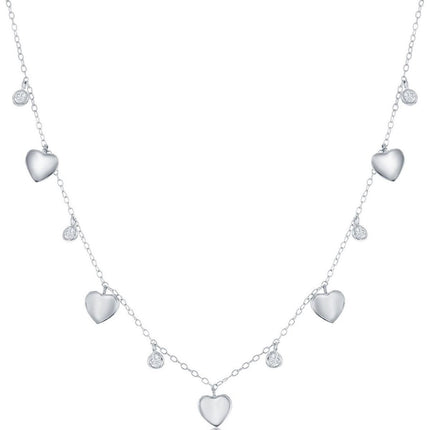 Classic Women's Necklace - Sterling Silver Alternating Heart and Bezel-Set CZ | M-6803 ,