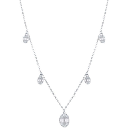 Classic Women's Necklace - Sterling Silver Baguette CZ Oval Charms | M-6925 ,