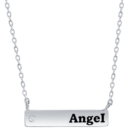 Classic Women's Necklace - Sterling Silver Bar and CZ Angel | M-6786 ,