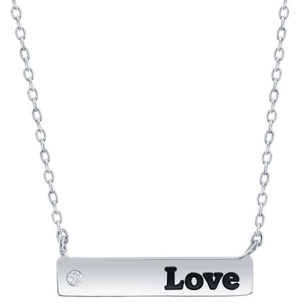 Classic Women's Necklace - Sterling Silver Bar and CZ Love | M-6788 ,