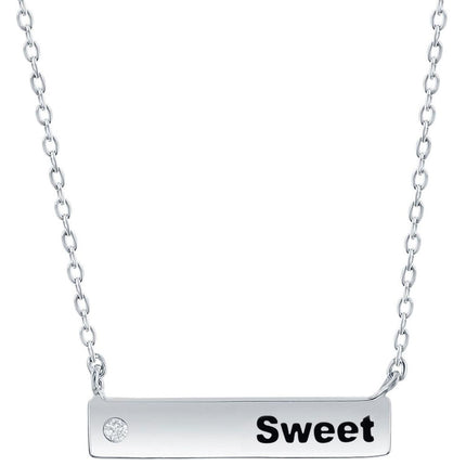 Classic Women's Necklace - Sterling Silver Bar and CZ Sweet | M-6787 ,
